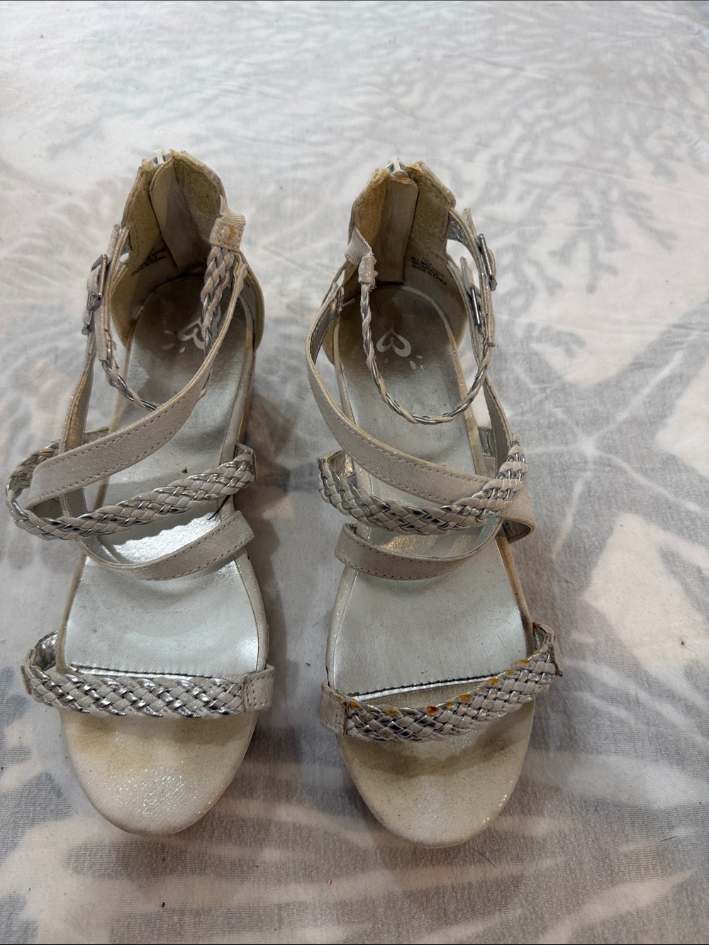 Justice white/Silver Braided Strappy Sandals
